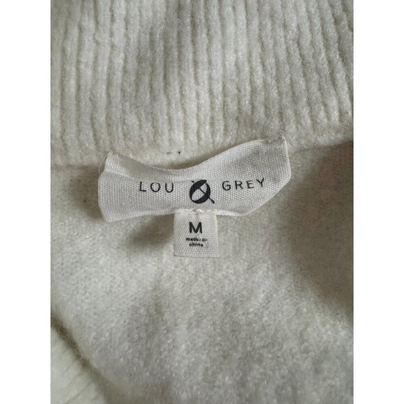 Lou & Grey Mock Neck Wool Cream Grey Stripe Ski Style Zipper Sweater Size M - Picture 6 of 6